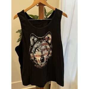 Wolf American Flag Men’s Black Tank Top
